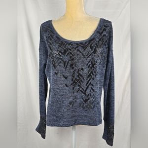 Miss Me Studded Velvet Embossed Lace Back Knit Boho Tunic Top sz Medium